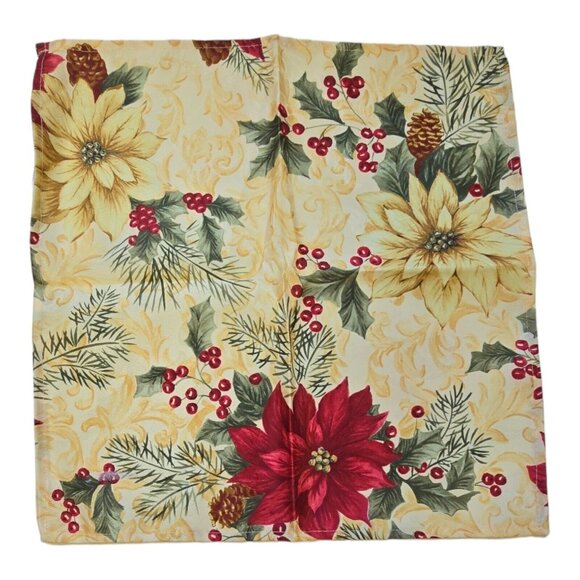 Vtg Christmas Holly Cloth Napkins 16x16 Gold Red Set of 4 Festive Table Decor - Picture 2 of 7